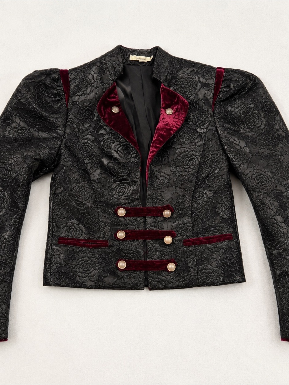 Gimmicks by BKE Black and Burgundy Floral Jacket, bought at Buckle,